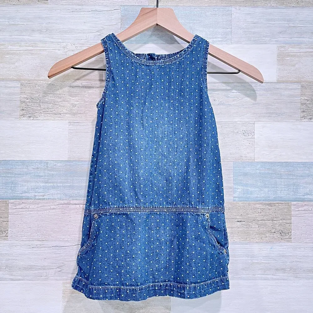 BABYGAP Kids Denim Pinafore Dress Blue Polka Dot Cotton GAP Toddler Girl 4